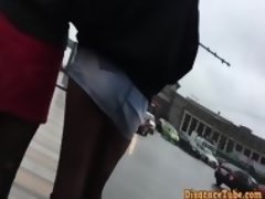 slow motion spy cam under russian bitch in denim miniskirt! shame on her !