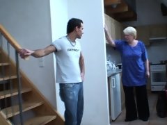 Busty blonde grandma spreads legs for a stranger
