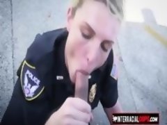 Horny busty officers love sucking deep a huge black prick