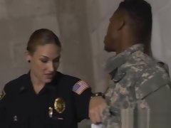 Impostor soldier is coerced into banging perverted milf cops