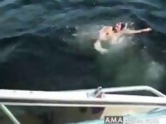 Nudist mature couple having sex on the boat - PureSexMatch.com