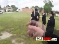 Black suspect is having a hard time with these big titty MILF cops.