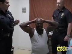 Milf cops interrogate black guy to get him into an interracial threesome.