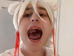 Femboy cosplaying Momiji shows you his mouth! (Vore)