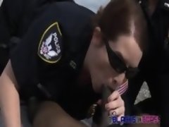 Milf cops fuck a black rapper outdoors just for his massive cock after chasing him.
