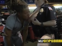 Hardcore interracial deep throat and bang hard with two slutty MILF cops!